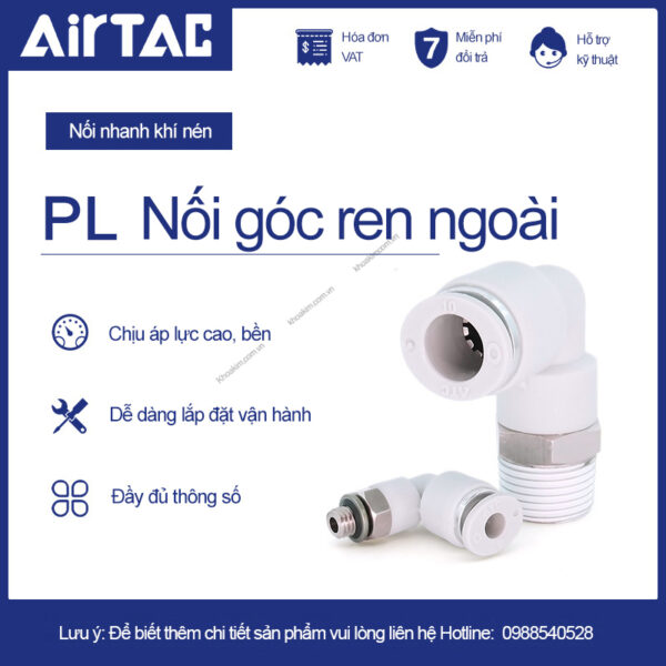 PL cút nối góc ren ngoài khí nén Airtac