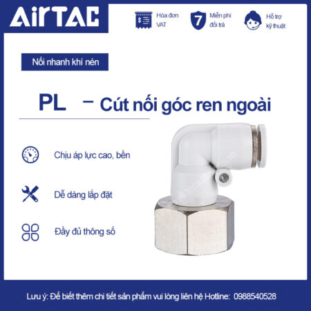 PLF cút nối góc ren trong khí nén Airtac